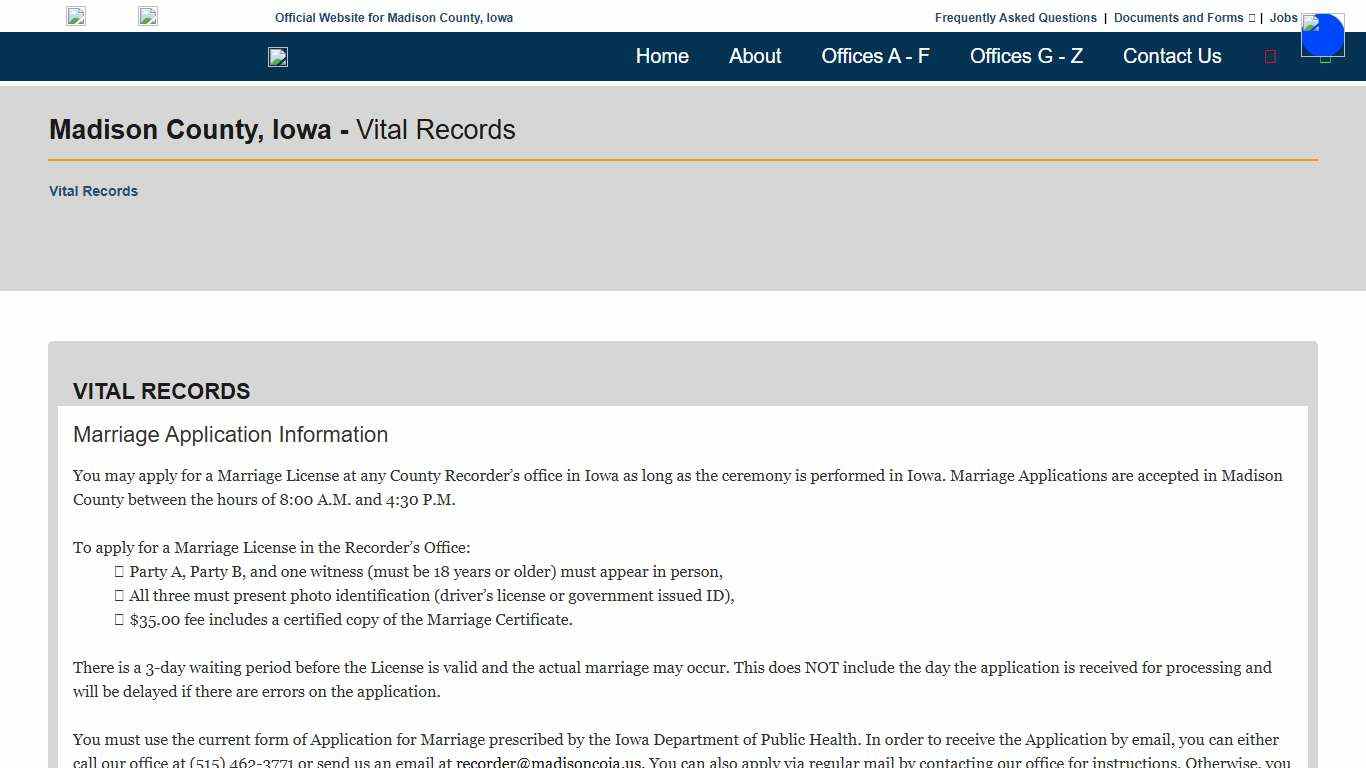 Recorder Vital Records Madison County, Iowa - Madison County Iowa