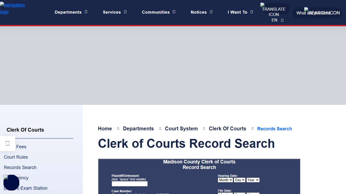 Clerk of Courts Record Search